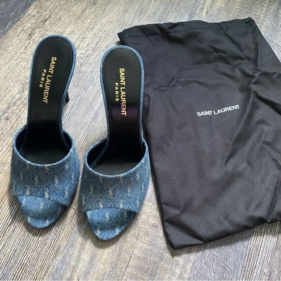 [YSL] logo denim mules RARE BNIB - Picture 2 of 11